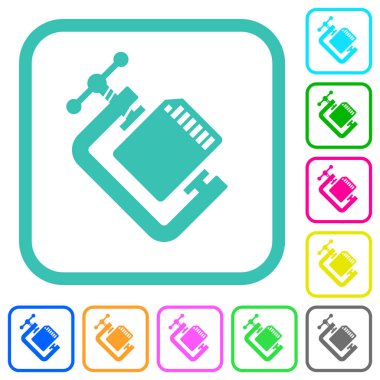 SD hafıza kartı beyaz arkaplan üzerindeki eğri kenarlıklarda katı renkli düz simgeleri sıkıştırır