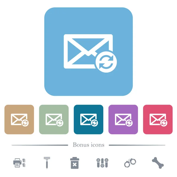 Synchronisieren Sie Mails Mit Weißen Flachen Symbolen Auf Farbig Abgerundeten — Stockvektor
