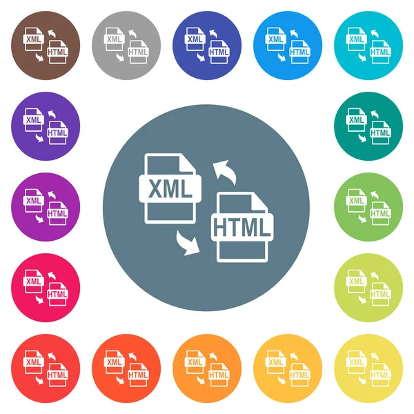 Xml Html File Conversion Flat White Icons Color Backgrounds Background — Stock Vector