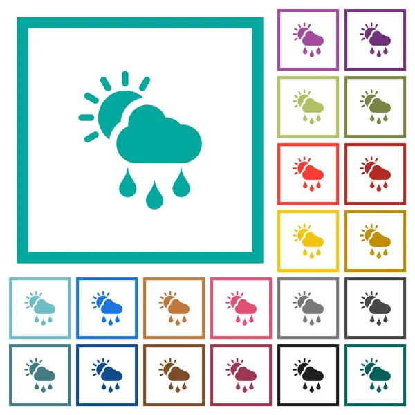 Sunny Rainy Weather Flat Color Icons Quadrant Frames White Background — Stock Vector