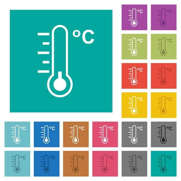 Celsius Thermometer Cold Temperature Multi Colored Flat Icons Plain Square — Stock Vector