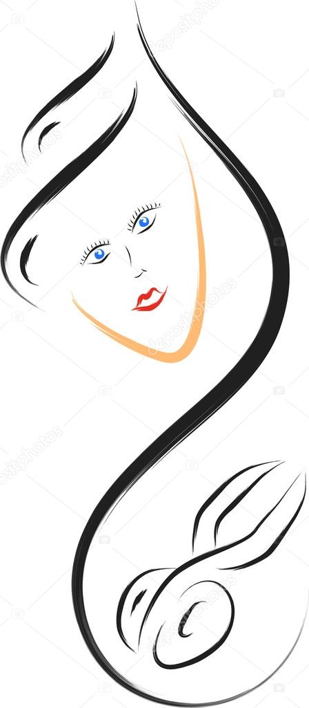 Hair salon logo icon in brush drawing style