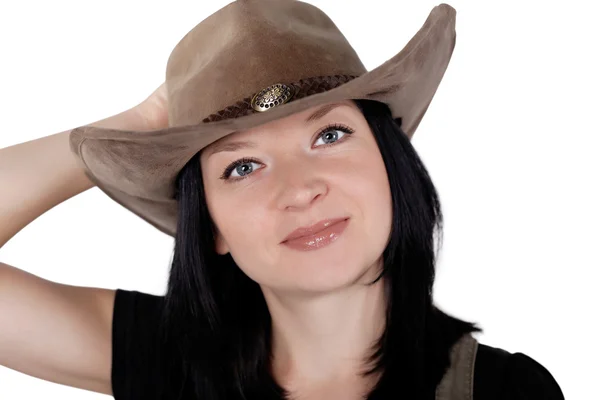 Portret ładny cowgirl na białym tle — Zdjęcie stockowe