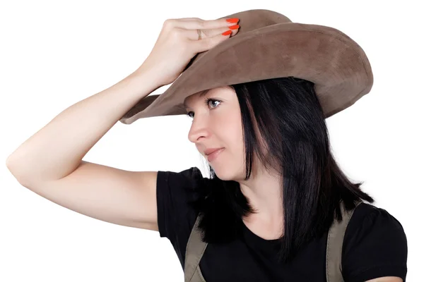 Portrét hezká dívka s kloboukem — Stock fotografie