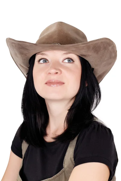 Portrait of brunette girl with a hat — Stock Photo, Image