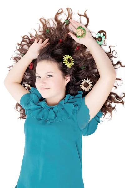 Glamorous brunette pretty curly girl — Stock Photo, Image