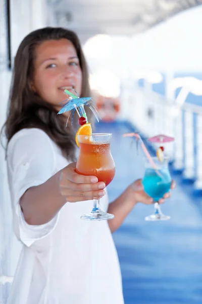 Cute girl offers to share your cocktail — Stock Photo, Image
