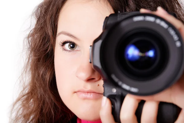Uma linda fotógrafa adolescente — Fotografia de Stock