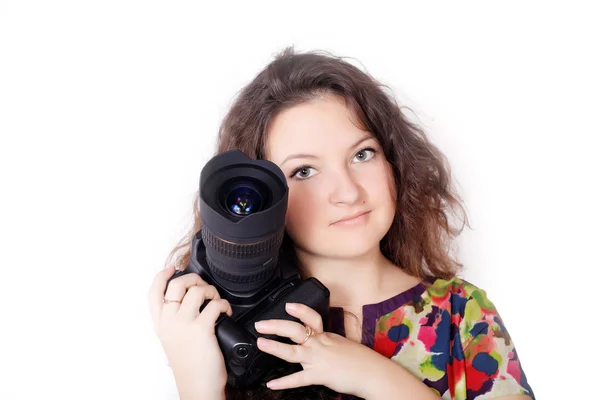 Bella ragazza con una macchina fotografica — Foto Stock