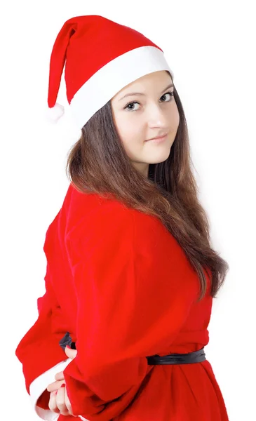 Menina bonita virou-se vestida como Santa — Fotografia de Stock