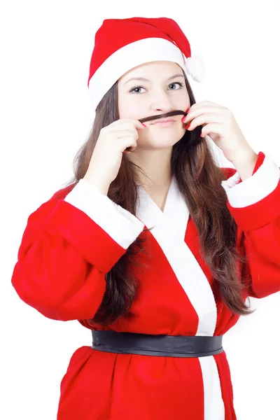 Noel Baba gibi giyinmiş genç ve güzel kız portresi — Stok fotoğraf