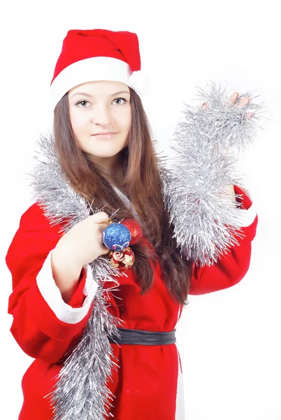 Retrato de uma menina adolescente vestida como Santa — Fotografia de Stock