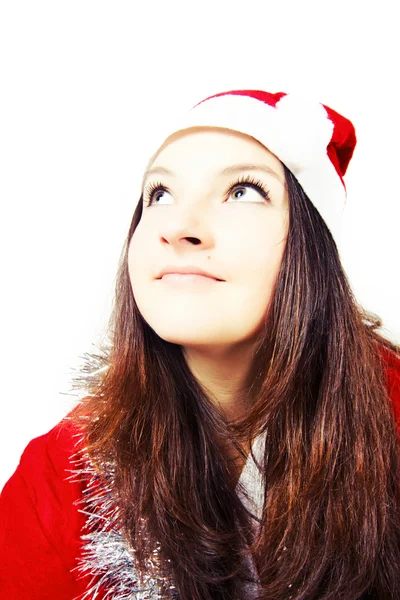 Retrato de uma menina bonita vestida como Santa — Fotografia de Stock