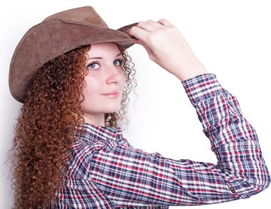 kovboy şapkalı güzel kız portresi