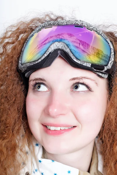 Portrait of pretty snowboarders wearing glasses — Stock Photo, Image