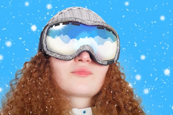 Linda chica rizada Snowboard — Foto de Stock