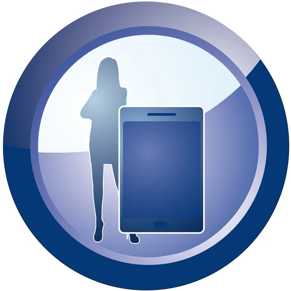 按钮商务女人与手机 — 图库矢量图片