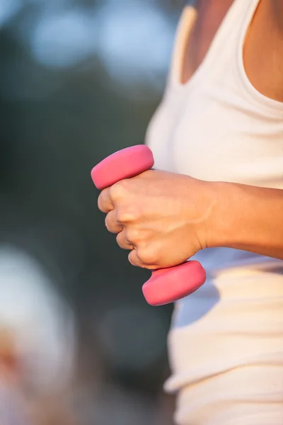 With dumbbells in hand — Stock Photo, Image