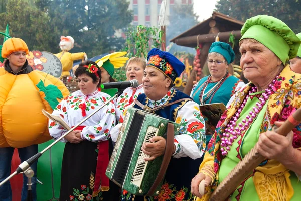 Menschen, die Spaß am Singen und Spielen der Ziehharmonika haben — Stockfoto