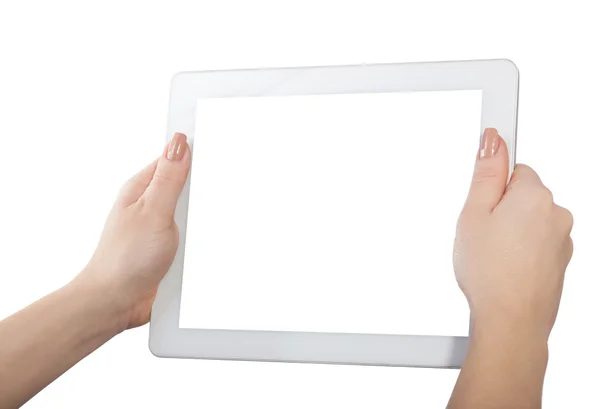 Women's hands with a tablet isolated — Stock Photo, Image