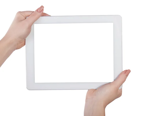 Tablet in hands on an isolated — Stock Photo, Image