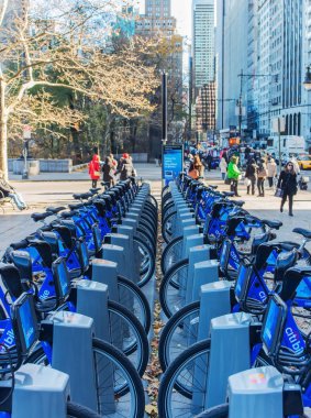 Bike hire on the streets of New York day clipart