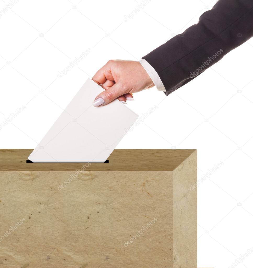 Hand with ballot isolated