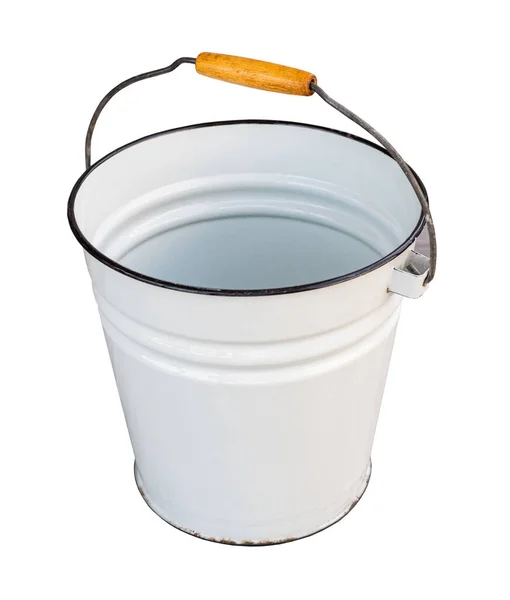 Enamel Bucket Closeup White Isolated Background — Stock Photo, Image