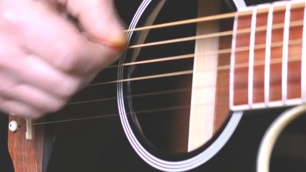 Man Playing Guitar Hands Strings Close — 图库视频影像