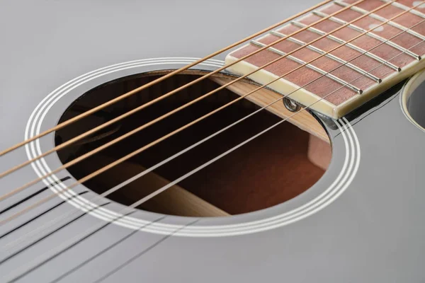 Fondo Musical Negro Nuevas Cuerdas Guitarra Primer Plano —  Fotos de Stock