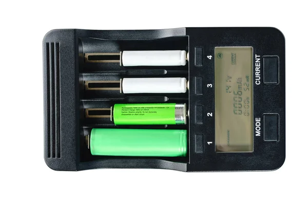 Ładowarka Bateriami Białym Izolowanym Tle — Zdjęcie stockowe