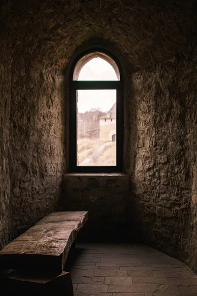 Vieja Ventana Arqueada Vista Desde Castillo — Foto de Stock