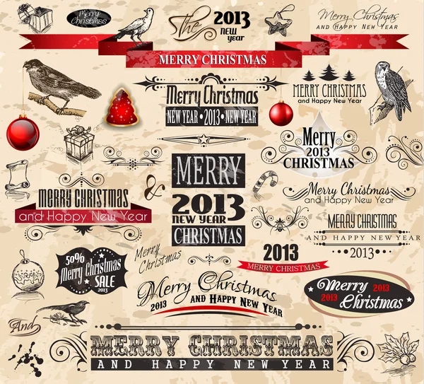 2013 クリスマス ビンテージ typograph デザイン要素 — ストックベクタ