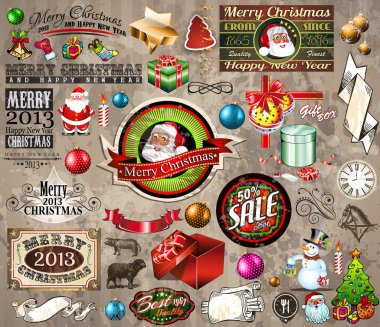 2013 Noel vintage typograph tasarım öğeleri