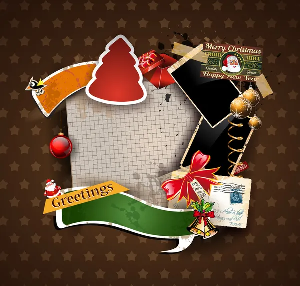 Navidad Vintage scrapbook composición — Archivo Imágenes Vectoriales