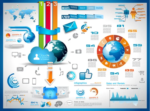 Infografías Elementos para gráficos de computación en nube — Archivo Imágenes Vectoriales