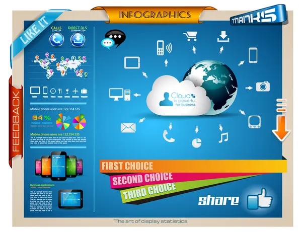 Infografías Elementos para gráficos de computación en nube — Vector de stock