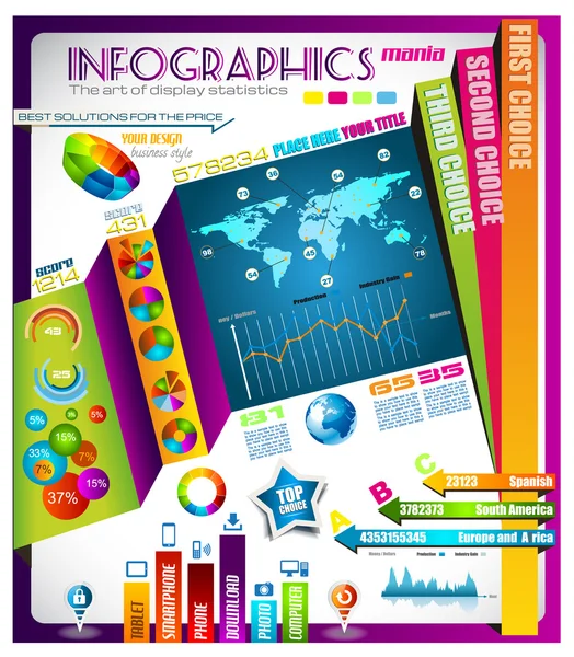 Infographie avec beaucoup d'éléments de design — Image vectorielle