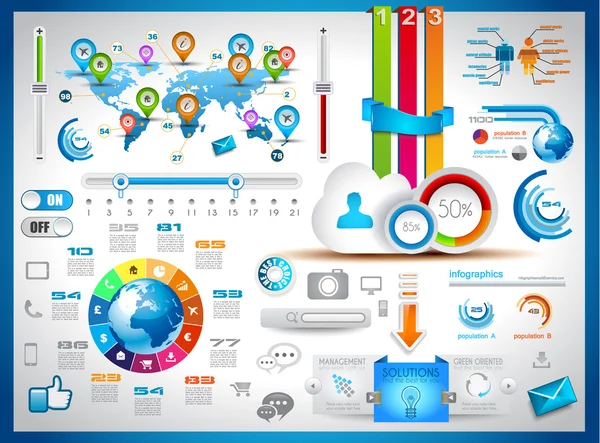 Etiquetas de papel, iconos de la tecnología y computación en nube Gráficos Vectoriales