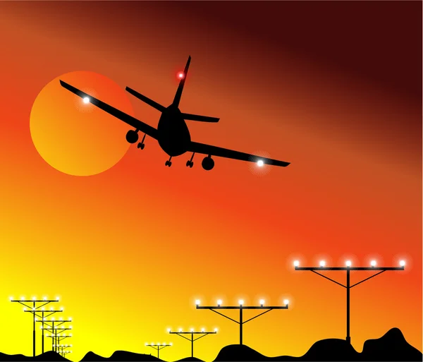 Samolot lądujący na niebie — Wektor stockowy