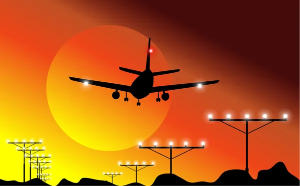 Airplane Landing in the sky — Stock Vector