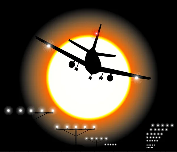 Avión aterrizando en el cielo — Vector de stock