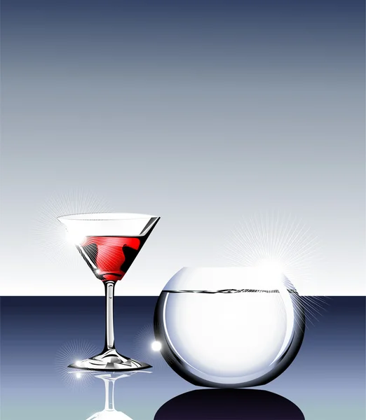 Cocktail glass and fishbowl — Stock Vector