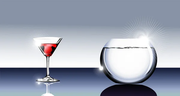 Cocktailglas och fishbowl — Stock vektor