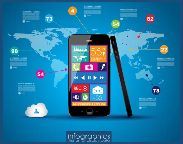 Infográfico moderno com um smartphone touch screen —  Vetores de Stock