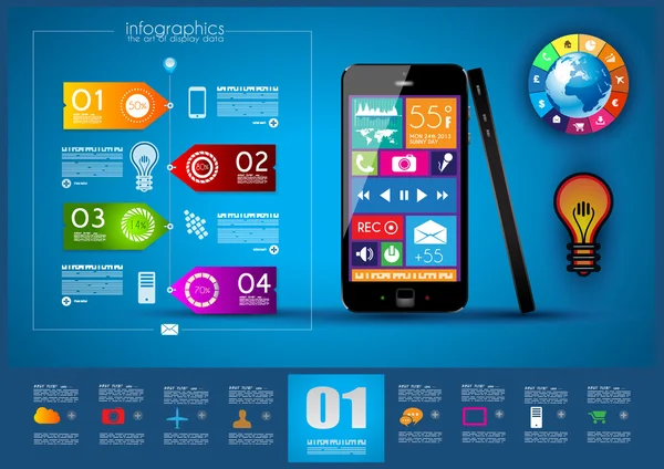 Infografía moderna con un smartphone con pantalla táctil — Archivo Imágenes Vectoriales