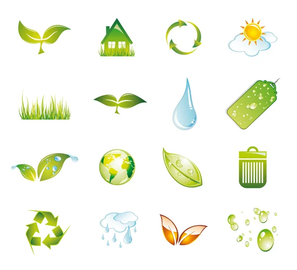 Grüne Umweltsymbole gesetzt — Stockvektor