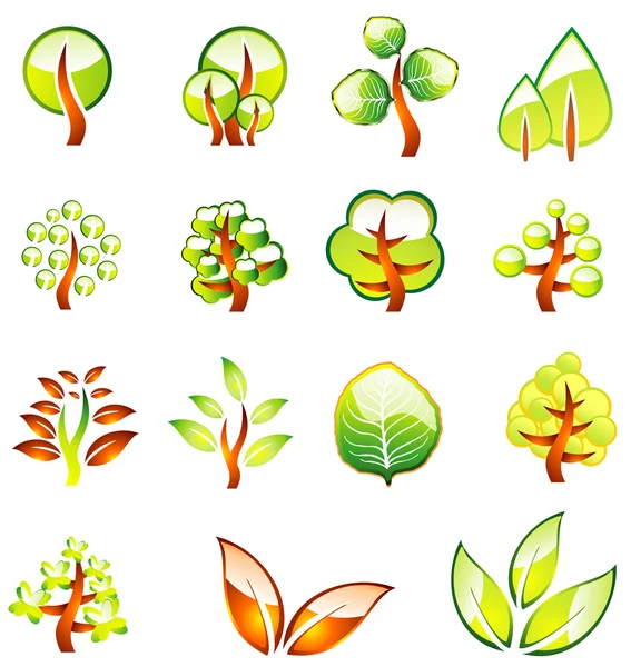 Miljö träd glansigt ikoner — Stock vektor