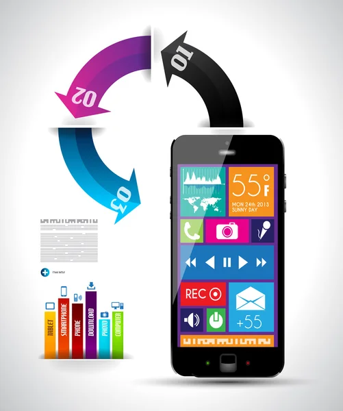 Infographie moderne avec smartphone à écran tactile — Image vectorielle