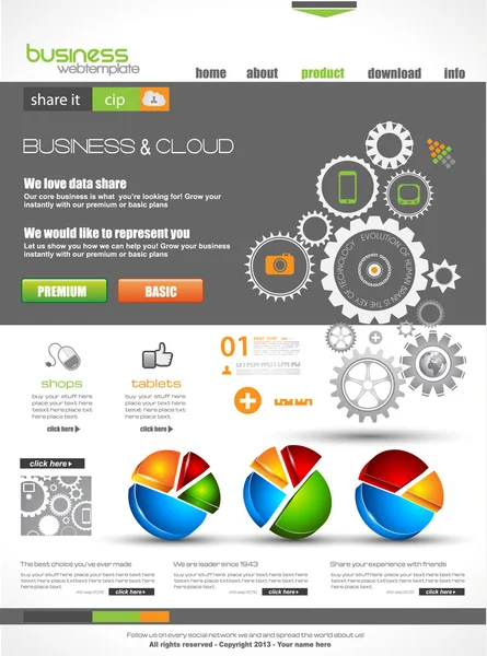 Website sjabloon voor corporate bedrijven en cloud doeleinden — Stockvector